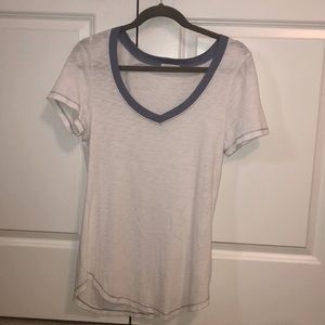 Anthropologie White Tee w/ Blue Stitching